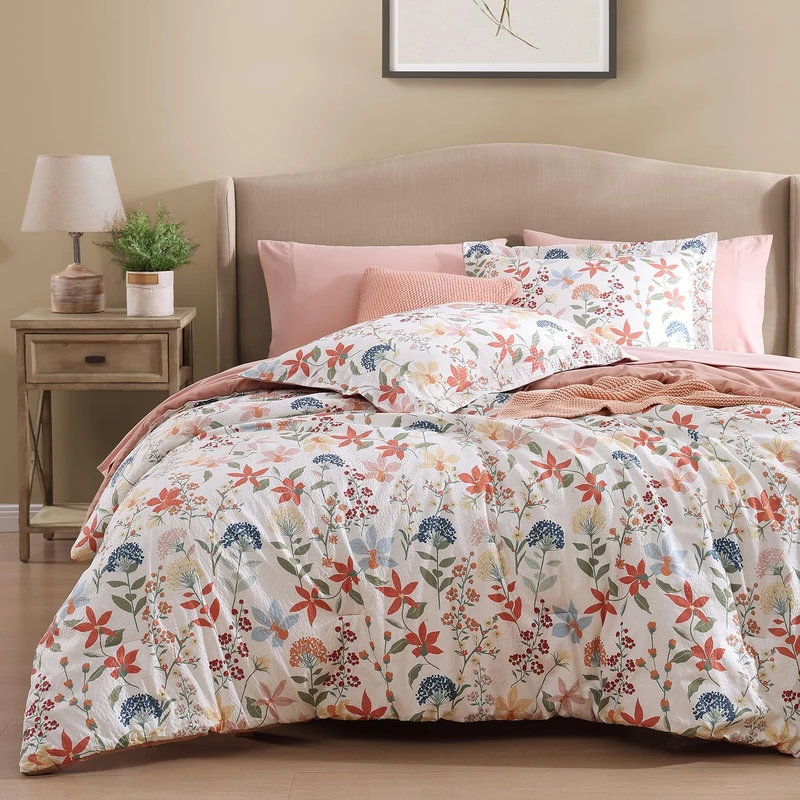 Queen Comforter Set - 7 Pieces Soft Floral Bed in a Bag Queen Bedding Sets