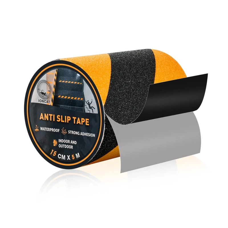 IONCAT Anti Slip Tape Yellow and Black, Grip Tape High Traction Strong Adhesive, Non Slip Tape for Steps Outdoor & Indoor, Safety Hazard Warning Tape Stair Treads, 15 CM x 5 M