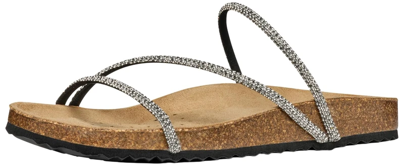 Geox Women's D Brionia R CFlat Sandals, Black Silver, 4 UK