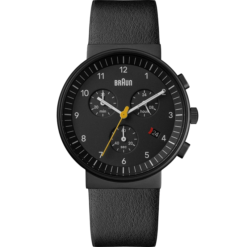 Braun Mens Chronograph with Date Analogue Quartz Watch,Dial and Leather Strap, 40mm Stainless Steel Case, Model BN0035BBKBKG