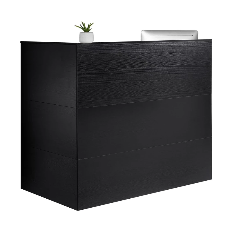 VEVOR Reception Desk, 55.12 x 31.50 x 47.24 in L-Shaped Front Counter Table, Office Reception Counter with Drawer Keyboard Tray and Storage Cabinet, for Checkout, Lobby, Beauty Salon & Office, Black