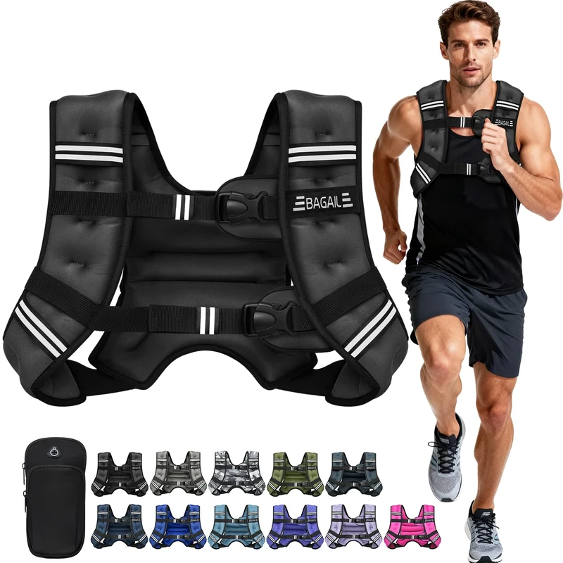 BAGAIL Weighted Vest for Strength Training, Bust Size Adjustable, Convenient Pocket, Iron Sand Weighted Vests, Ideal for Gym Workouts, Yoga Training and Aerobic Exercises, 11.4kg/25lb, Black