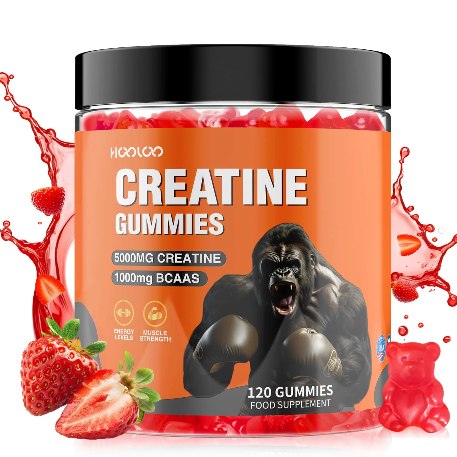 Creatine Gummies 5000mg Creatine Monohydrate with 1000mg BCAAs per Serving (2 Month Supply) for Men & Women, Vegan & Sugar-Free, Easy Pre/Post Workout Gym Support for Performance and Muscle Power