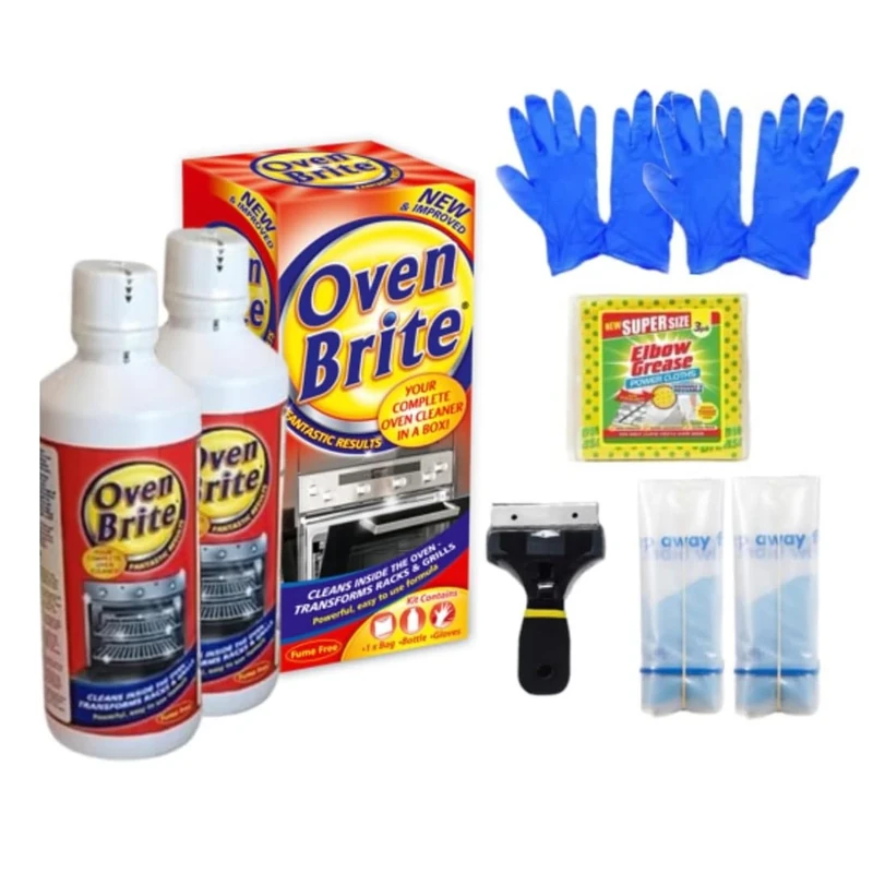 QLV Oven Cleaning Kit 500ml x 2 | Heavy Duty Oven Cleaner with Non-Scratch Scraper, Gloves, Cloth & Bags | Fume-Free, Easy Clean for Racks, Grills, BBQ, Air Fryers | Powerful Kitchen Grease Remover
