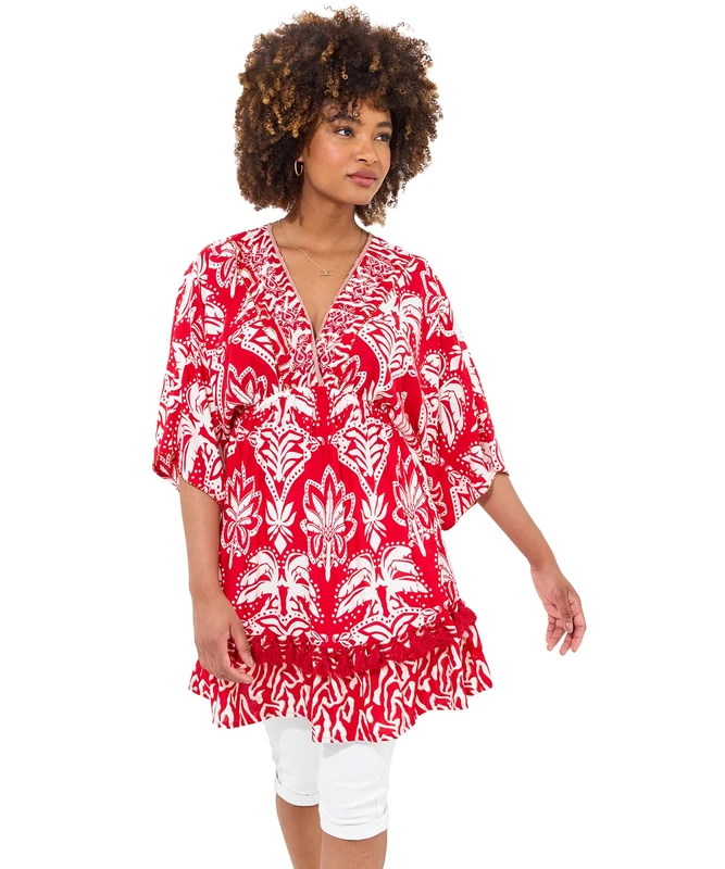 Joe Browns Women's Fashion Batwing Sleeve Wrap Front Tunic, Regular Fit, Red, UK 14