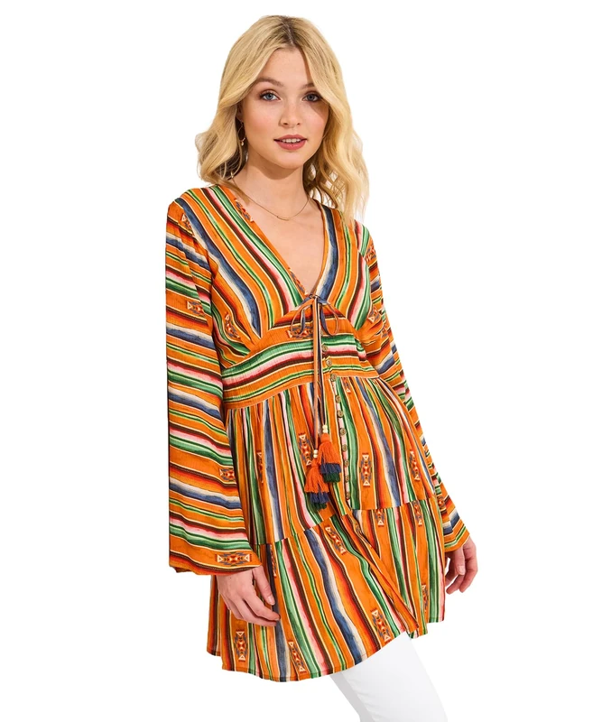 Joe Browns Women's Bold Striped Slim-Fit Tunic Shirt, Orange, 10