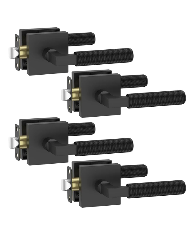 Asidrama 4 Pack Black Passage Door Handles, Door Lever with Door Knobs Indoor for Bedroom or Bathroom, Heavy Duty Door Handles Interior with Locks for Left Right Sided Doors 098