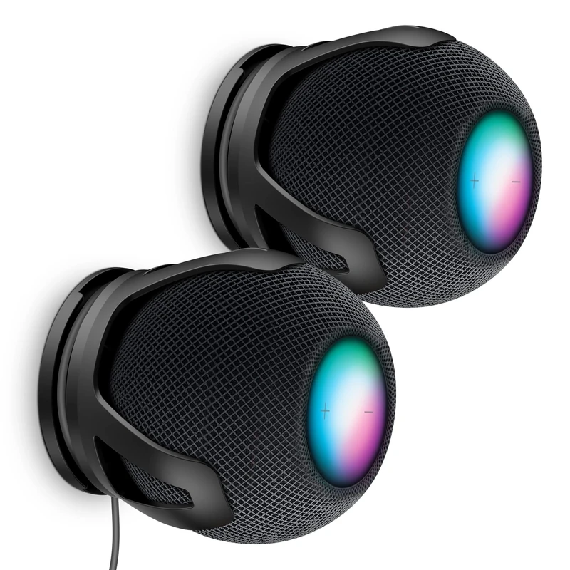 PlusAcc Wall Mount for Homepod Mini - Holder with 2 Installation Methods, Build in Cord Management Stand, Bracket Suitable for Bedroom, Kitchen, Living room 2-Pack Black