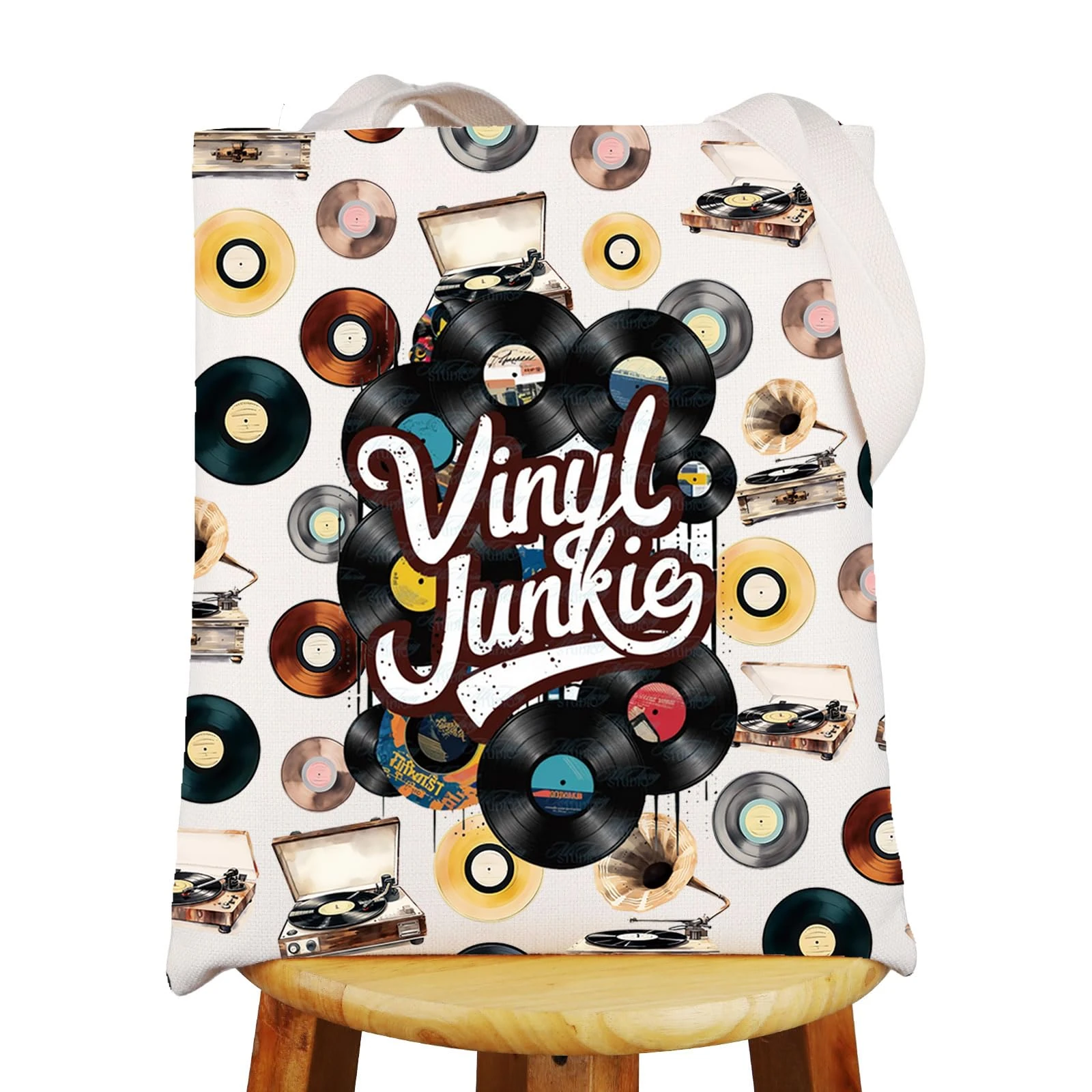 MYSOMY Vinyl Junkie Tote Bag DJ Record Collector Tote Bag Vinyls Player Gift Vinyls Record Shoulder Bag LP Records Gifts (Vinyl Junkie UK2)