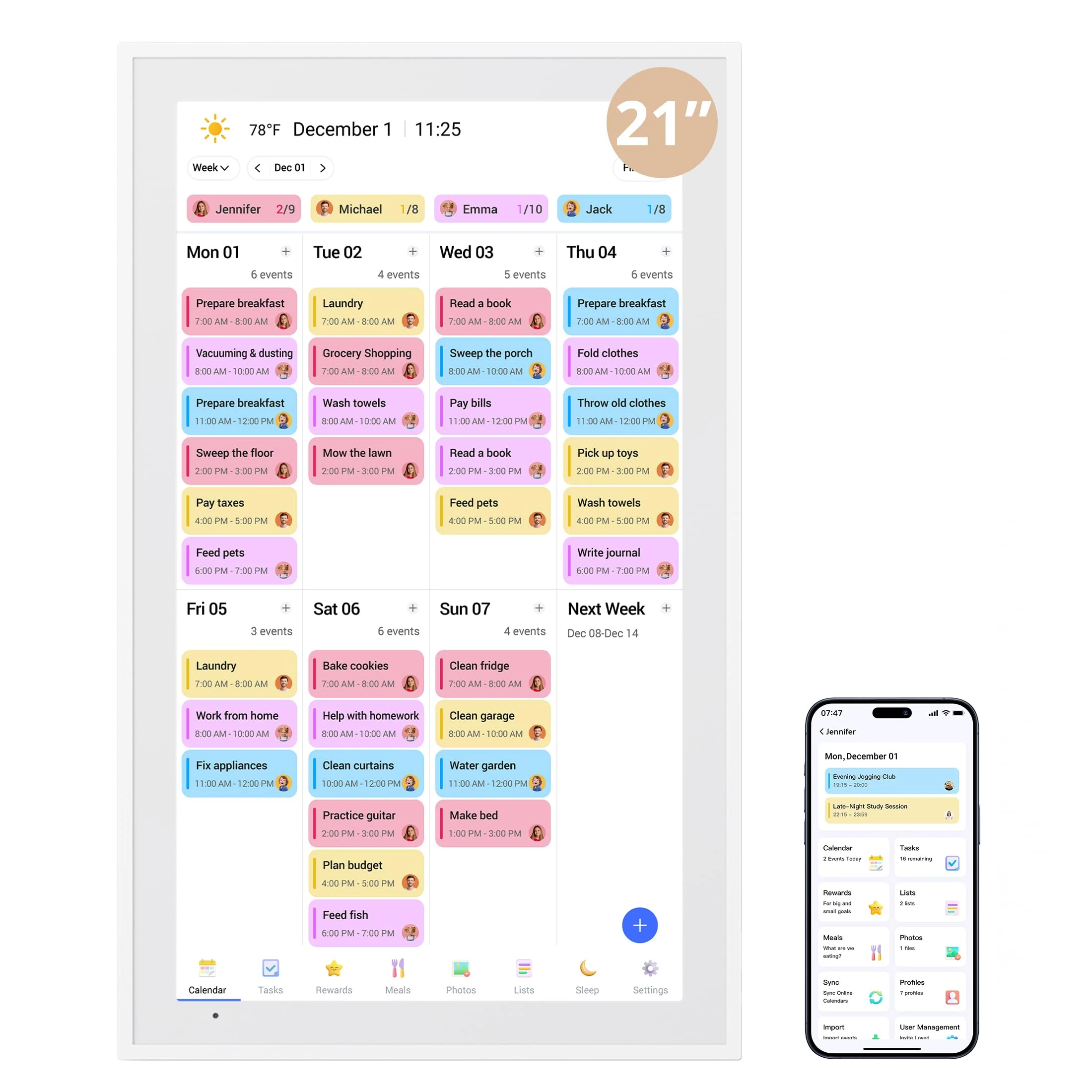 Dragon Touch Calendar, 21.5" Digital Calendar 2025 Family Wall Planner, 1080P Full HD Interactive Touchscreen, Smart Chore Chart and Home Organization, Gift for Busy Families Scheduling