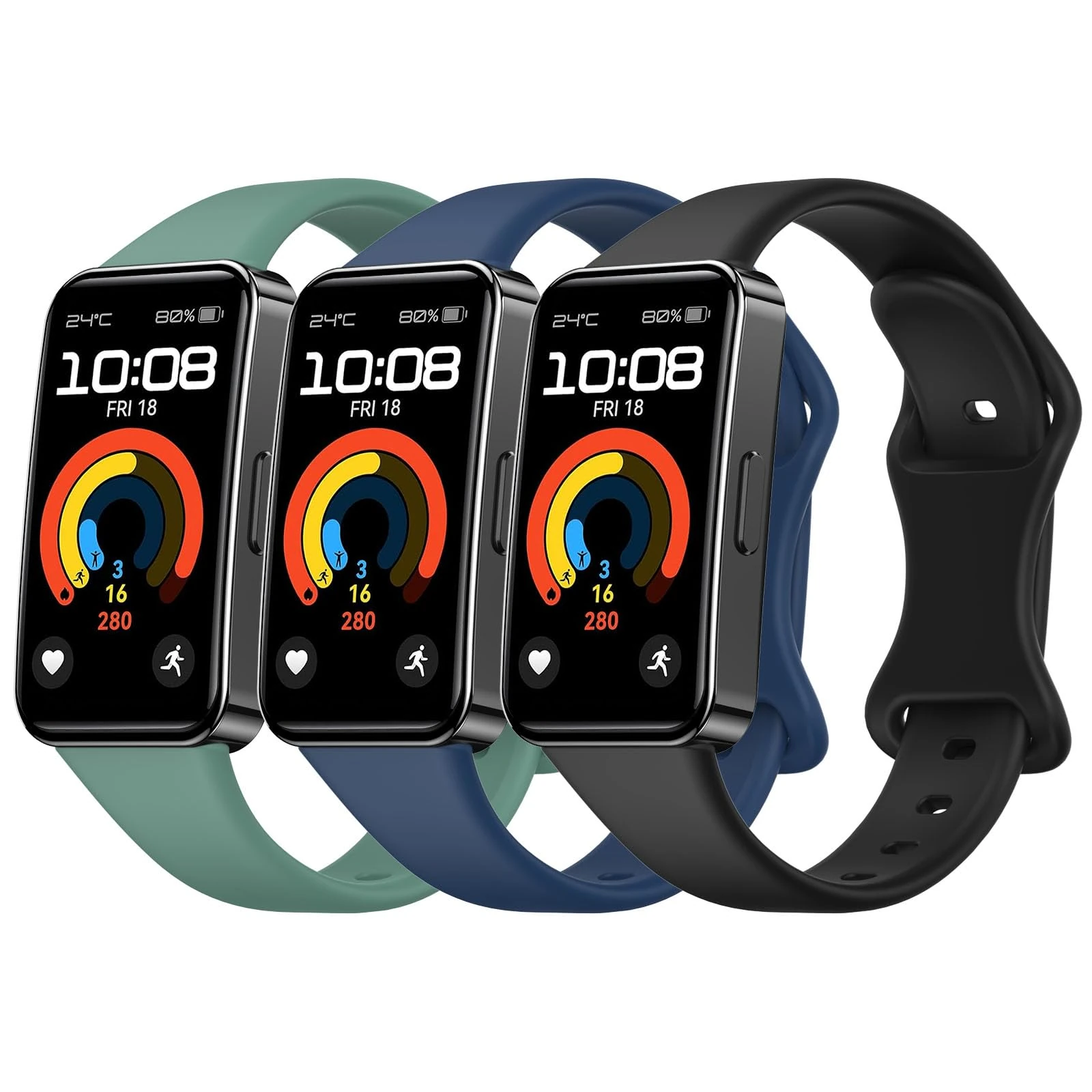 3 Pack Silicone Straps for Huawei Band 10 Straps/Huawei Band 9/8, Soft Sport Adjustable Comfortable Replacement Watch Bands