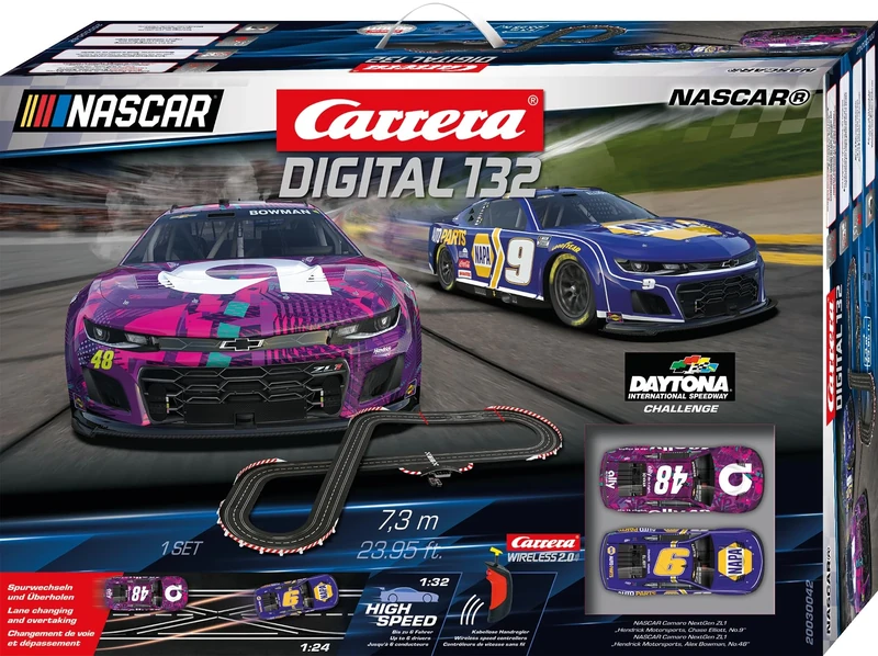 Carrera Digital 132 20030042UK NASCAR Daytona Challenge1:32 Scale I 7.3 Metres I With NASCAR Camaro NextGen ZL1 Chase Elliot No.9 & Alex Bowma No.48