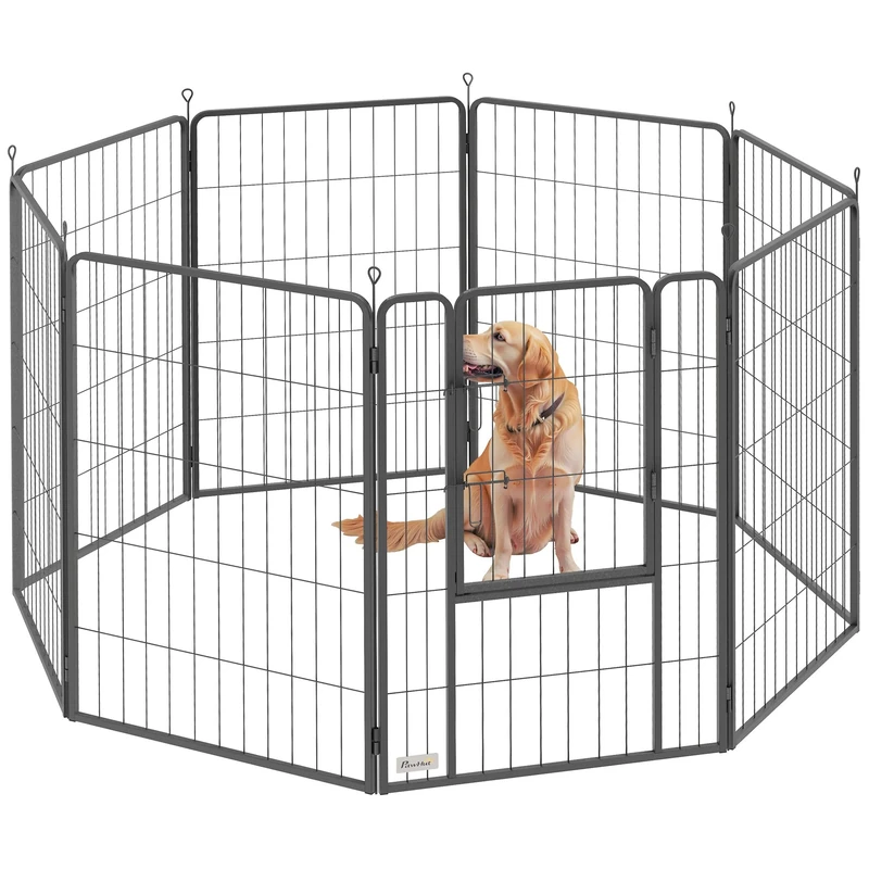 PawHut 8 Panels Heavy Duty Dog Playpen with Door Indoor Outdoor, 100cm High