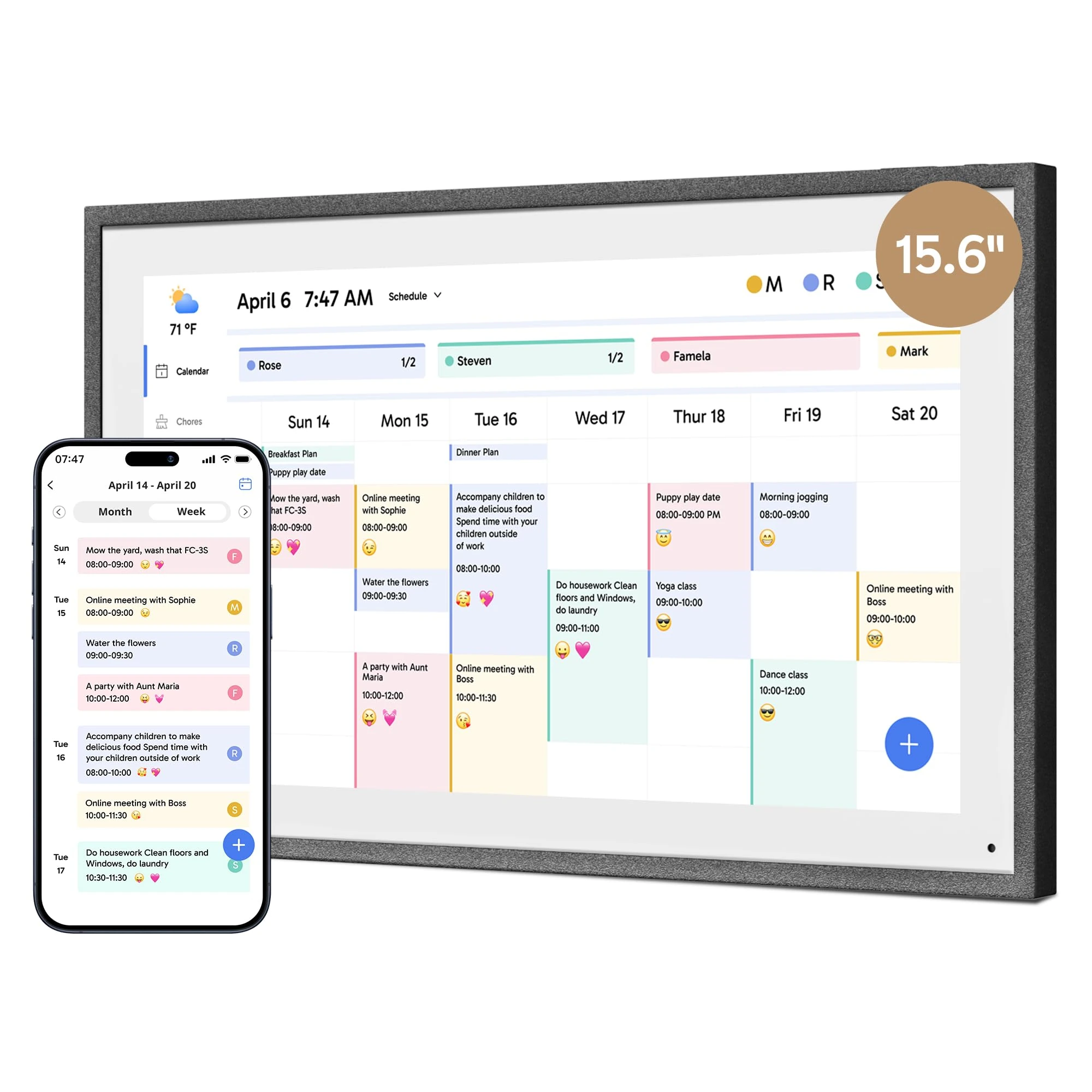 Dragon Touch Calendar, 15.6" Digital Calendar 2025 Family Wall Planner, 1080P Full HD Interactive Touchscreen, Smart Chore Chart and Home Organization, Gift for Busy Families Scheduling-Black