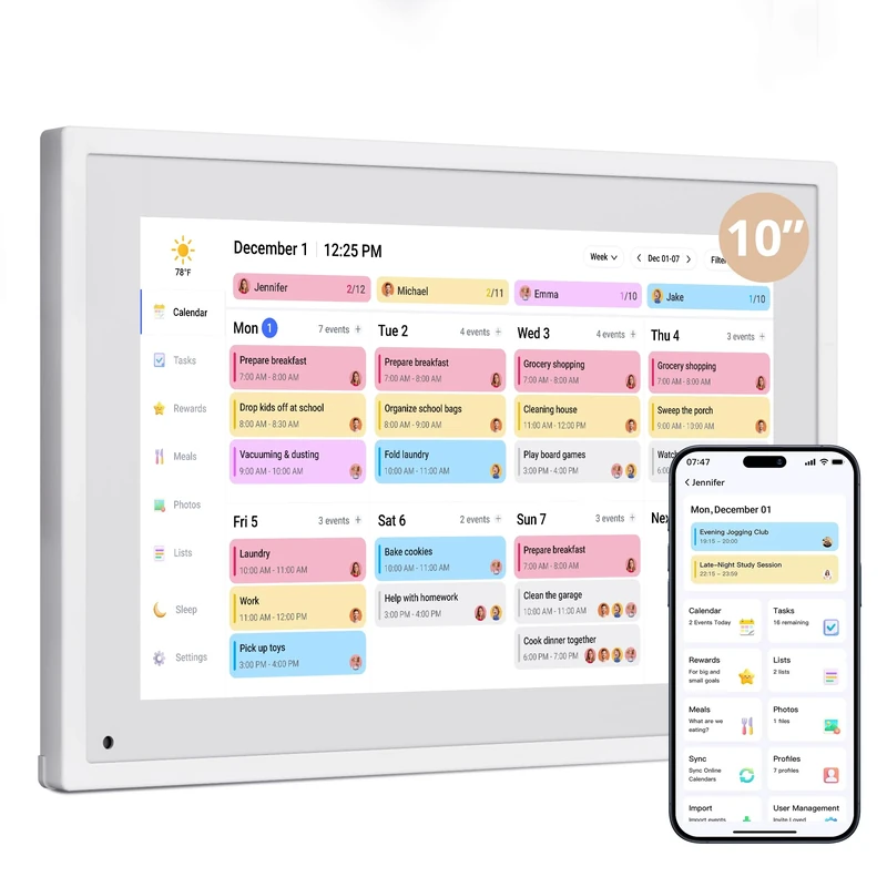 Dragon Touch Calendar, 10.1" Digital Calendar, Gift for Busy Families Scheduling, 2026 Family Wall Planner, 1080P Full HD Interactive Touchscreen, Smart Chore Chart and Home Organization, UK Adapter