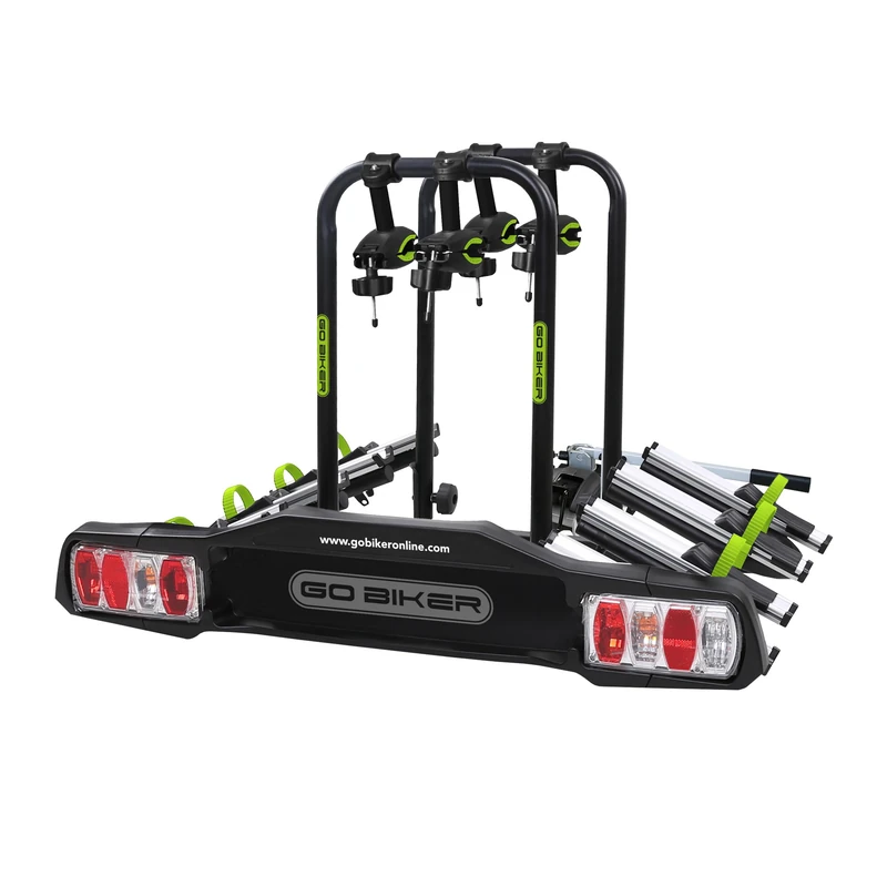 GO BIKER Zenith 4 Bike Rack for 4 Bikes – Swingarm – Anti-Theft – Easy Installation – Safe and Comfortable Transport – Supports 15 kg per Rail