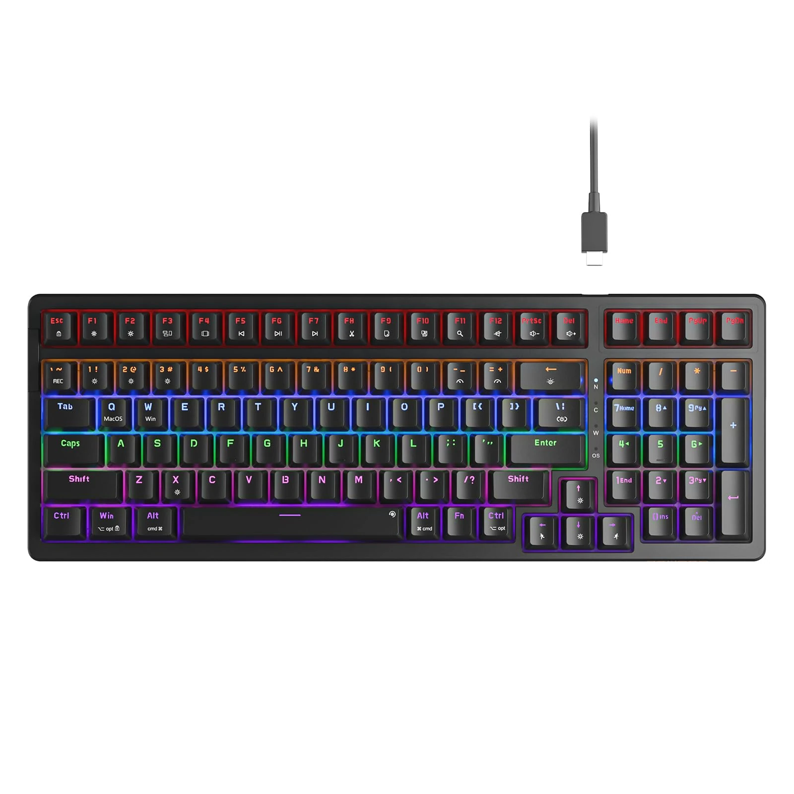 NEWMEN GM328 Mechanical Keyboard - 100 keys Wired mechanical Keyboard with Number Pad, QWERTY Layout 18 LED Backlit Rainbow Modes & Ergonomic Design Gaming Keyboards for PC Gaming/Office Work