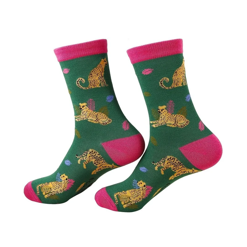 ECO CHIC Womens Bamboo Socks Breathable Hot and Cold Weather UK 4-8 Single Pair (Big Cat Green)