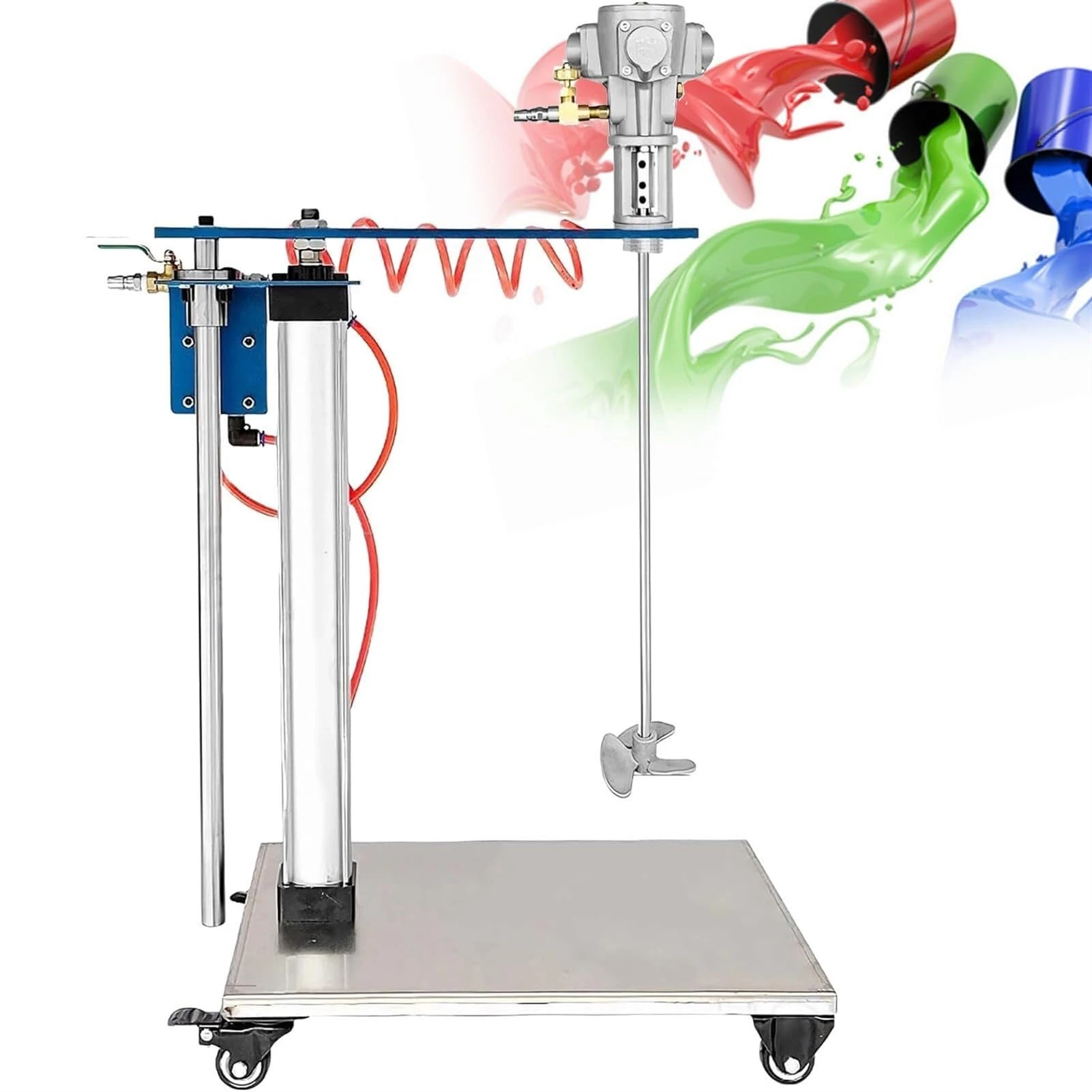 SaryEdge 30 Gallon Paint Mixer Machine,1/4 Horsepower Automatic Lifting Air Agitator,Pneumatic Mixing Machine with Stand,Height Adjustable,Ink Coating Mix Tool,AluminumAlloy(Aluminumalloy