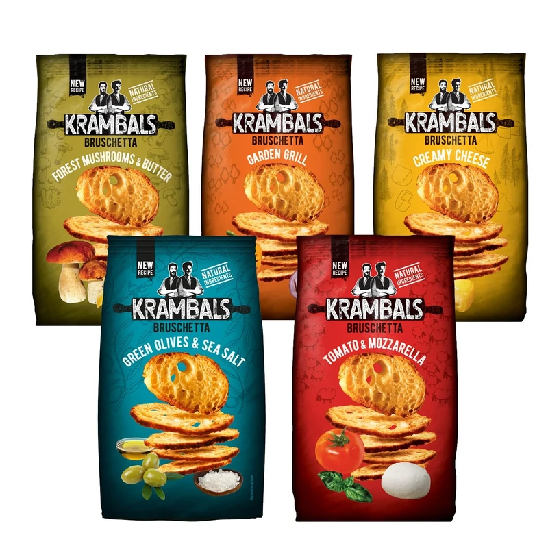 KRAMBALS Bruschetta Chips Multipack Crisps (Pack of 5 x 70g) - Baked Crisps Bruschetta Bread Snacks Palm Oil Free Cheese Snack Box