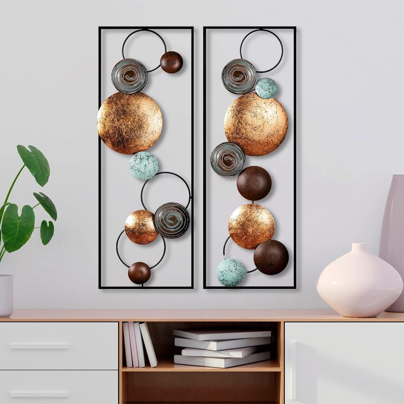 Hand-Painted Decorative Metal Wall Accessory (2 Pieces), 32 x 92 x 4 cm, 100% Metal, Unique Colour Variations, Perfect for Home Decor & Art Display
