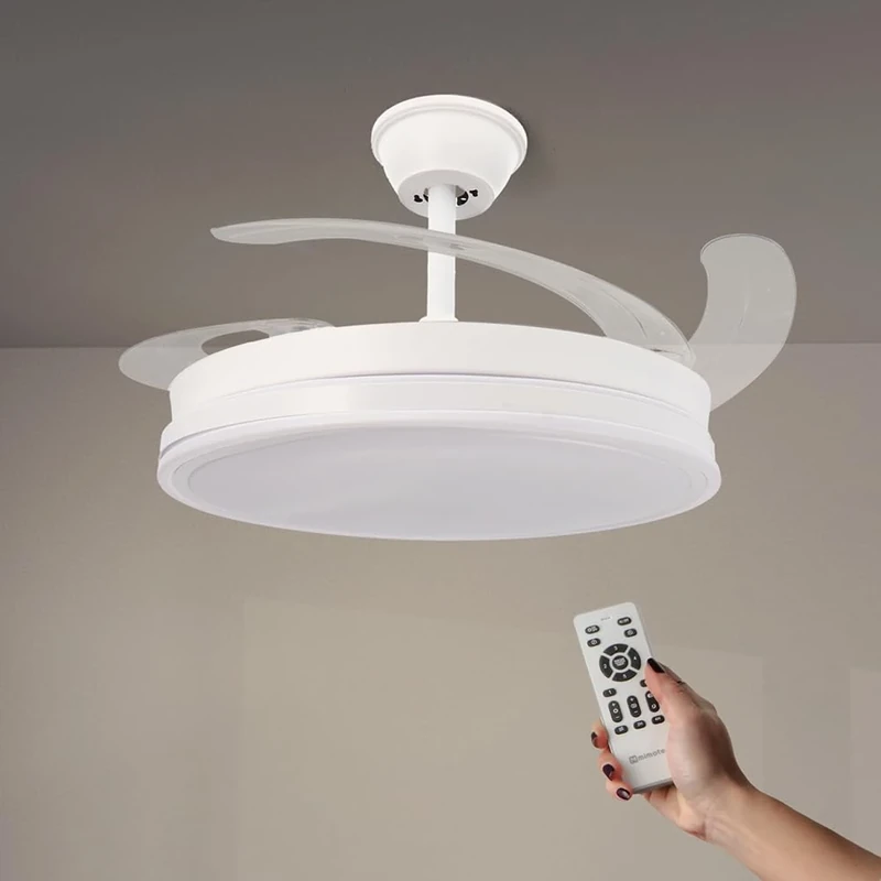 M mimotec - Ceiling Fan with White Olga LED Light, Remote Control, DC Motor, 6 Speeds, Quiet, Retractable Blades, Summer-Winter Function, Timer, CCT