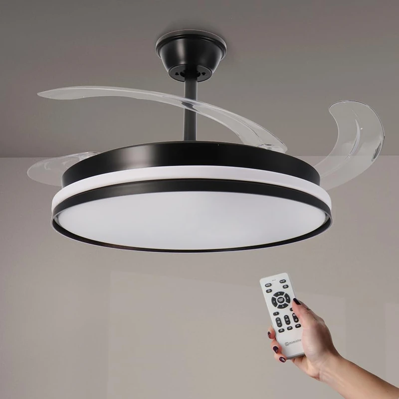 M Ledme - Ceiling Fan with LED Black Cami Light, Remote Control, DC Motor, 6 Speeds, Quiet, Retractable Blades, Summer-Winter Function, Timer, CCT - Image 1