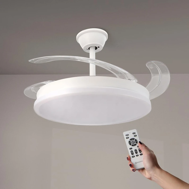 M mimotec - Ceiling Fan with White Otah LED Light, Remote Control, DC Motor, 6 Speeds, Quiet, Retractable Blades, Summer-Winter Function, Timer, CCT