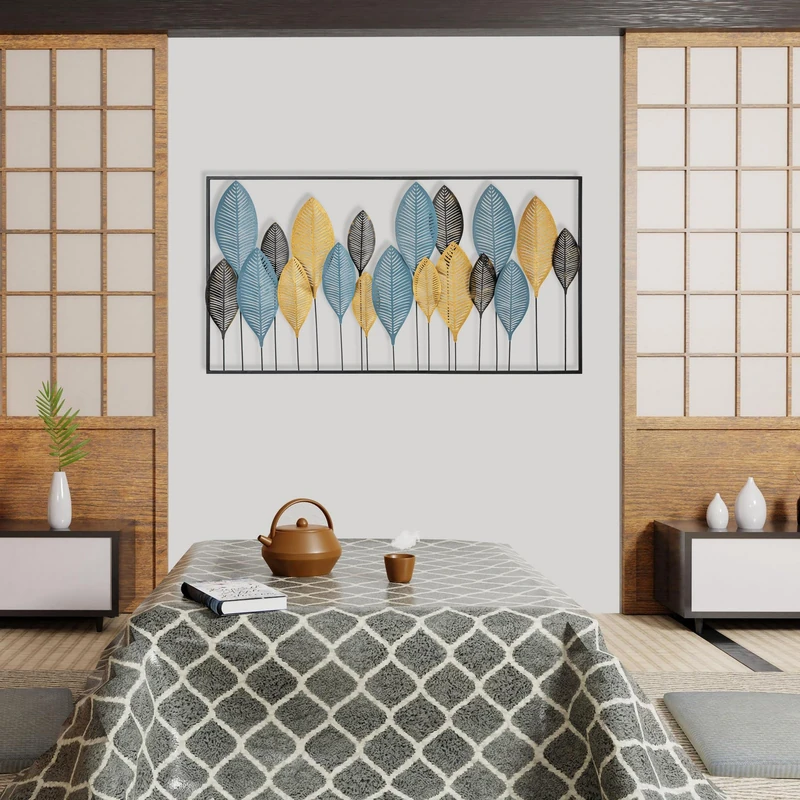Elegant Decorative Metal Wall Accessory, 115 x 3 x 60 cm, 100% Metal, 0.8 mm Thick, Hand-Painted, Unique Leaf Design, Perfect for Home Décor - Image 1