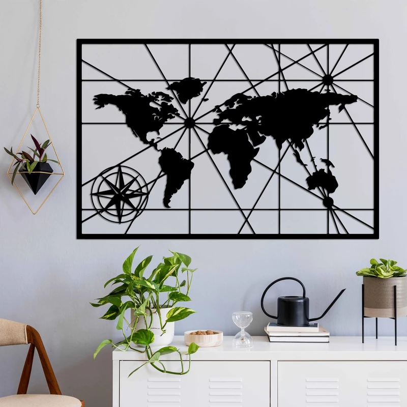 Stylish Black Decorative Metal Wall Accessory, 74 x 49 cm, 100% Metal, 1.5 mm Thickness, Perfect for Modern Home Decor & Art Display