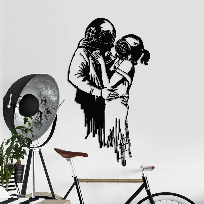 Decorative Metal Wall Accessory by Banksy, 47 x 85 cm, 100% Metal (1.5 mm), Black, Stylish Art Piece for Modern Home Decor & Gallery Walls - Image 1