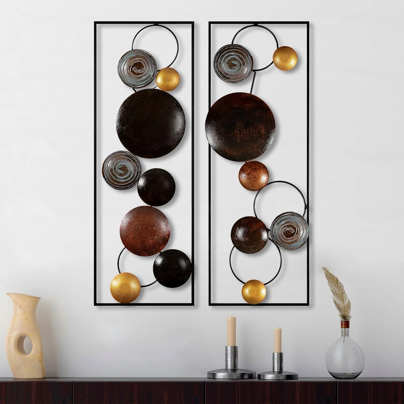Hand-Painted Decorative Metal Wall Accessory (2 Pieces), 32 x 92 x 4 cm, 100% Metal, Unique Colour Variations, Perfect for Home Decor & Art Display
