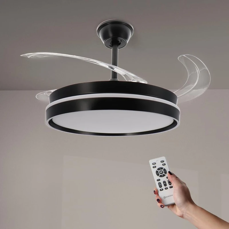 M Ledme - Ceiling Fan with LED Light Black Afar, Remote Control, DC Motor, 6 Speeds, Quiet, Retractable Blades, Summer-Winter Function, Timer, CCT - Image 1