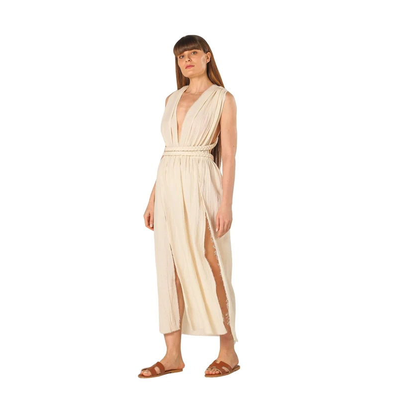 JessyWell Hanna 100% Cotton Ecru Braided Detailed Dress Cover Up M/L