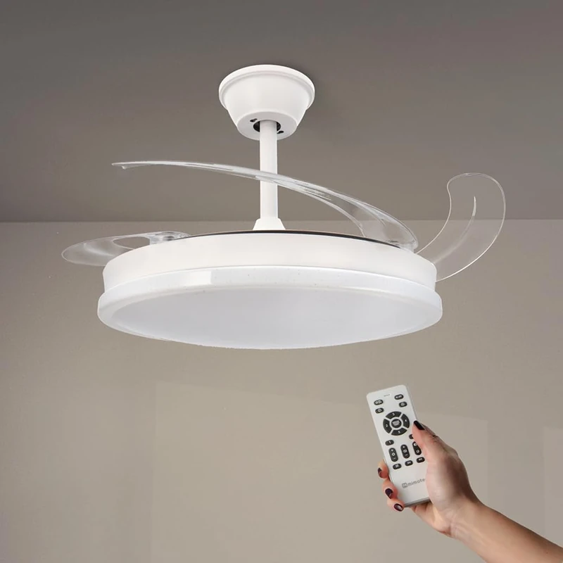 M Ledme - Ceiling Fan with White Otah Star LED Light, Remote Control, DC Motor, 6 Speeds, Quiet, Retractable Blades, Summer-Winter Function, Timer, CCT