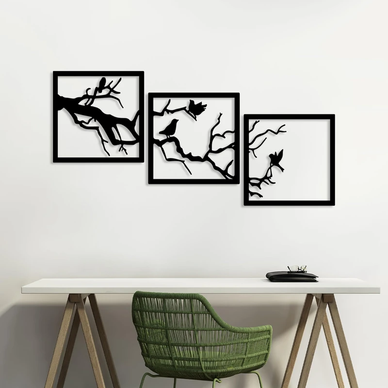 Stylish Decorative Metal Wall Accessory (3 Pieces), Black, 45 x 45 cm | Durable 1.5 mm Metal Body | Perfect for Modern Home Decor & Art Display