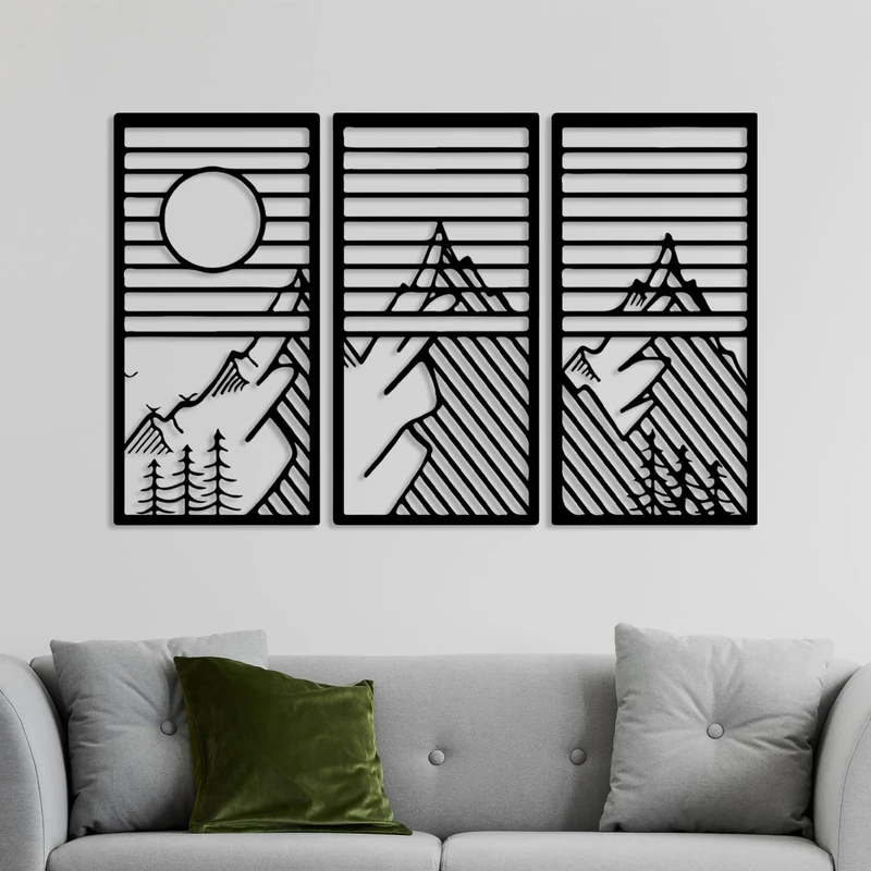 Stylish Decorative Metal Wall Accessory (3 Pieces), Black, 80 x 40 cm, Durable 1.5 mm Metal Body, Perfect for Modern Home Decor & Office Spaces