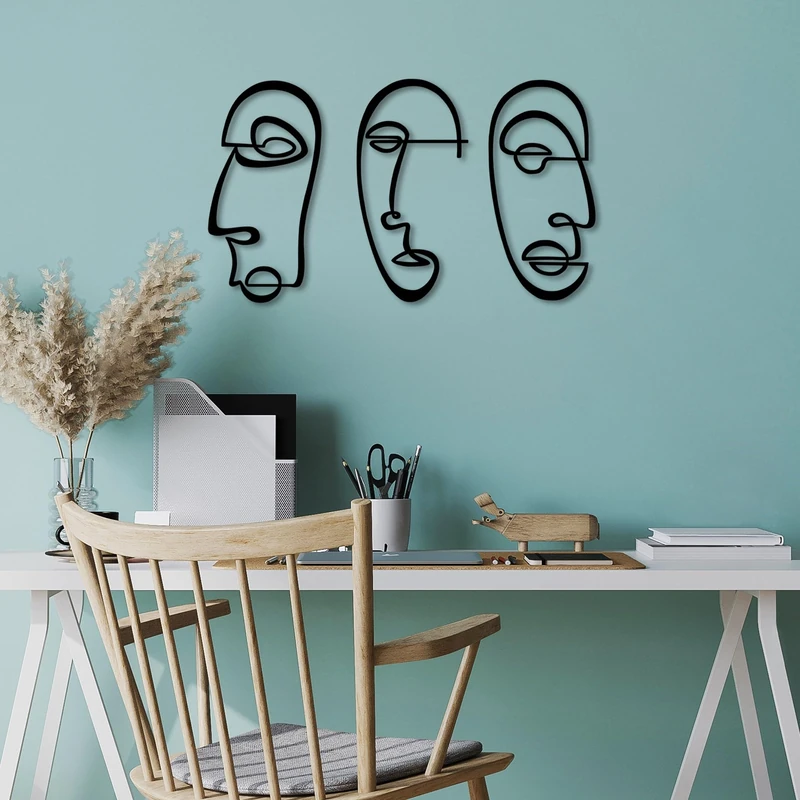 Hanah Home Stylish Black Decorative Metal Wall Accessory (3 Pieces), 58 x 30 cm, 100% Metal, 1.5 mm Thick, Easy Wall Mounting, Perfect for Modern Decor