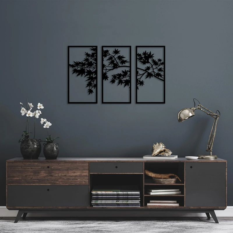 Stylish Black Decorative Metal Wall Accessory (3 Pieces), 34 x 67 cm, 100% Metal, 1.5 mm Thick, Perfect for Modern Home Decor & Gallery Walls - Image 1