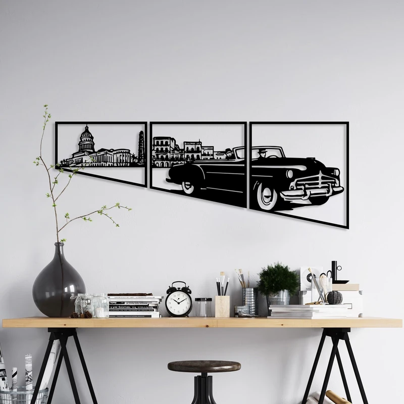 Stylish Black Decorative Metal Wall Accessory Set (3 Pieces) | 1.5 mm Thick | Sizes: 26 x 37 cm, 35 x 39 cm, 43 x 40 cm | Perfect for Modern Home Decor