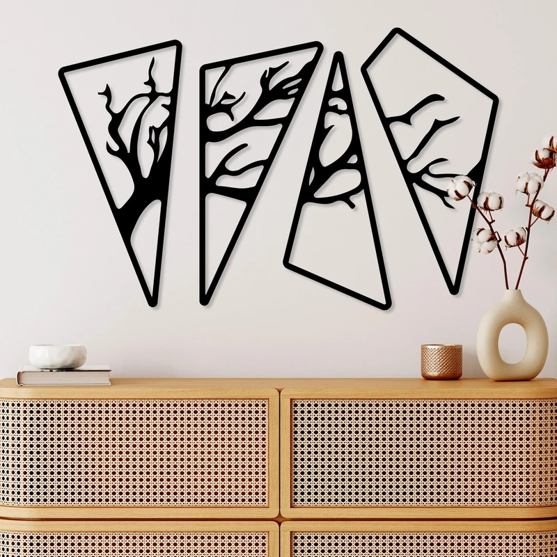 Stylish Decorative Metal Wall Accessory (4 Pieces), Black, 59 x 91 cm | Durable 1.5 mm Metal Body | Perfect for Modern Home Decor & Office Spaces