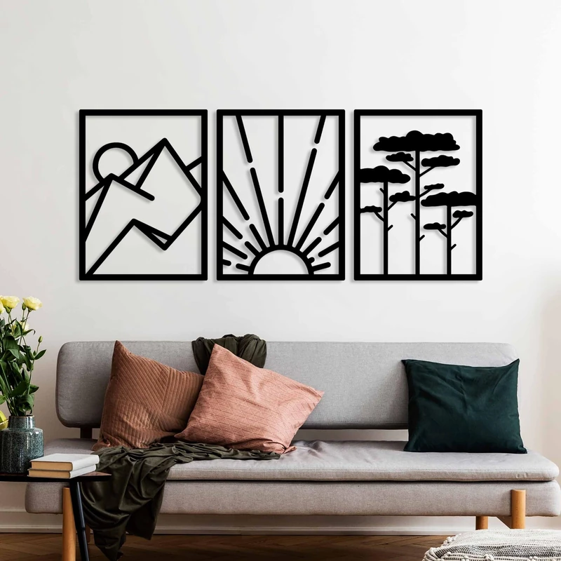 Stylish Decorative Metal Wall Accessory (3 Pieces), Black, 56 x 42 cm, Durable 1.5 mm Metal Body, Perfect for Modern Home Decor & Accent Walls - Image 1
