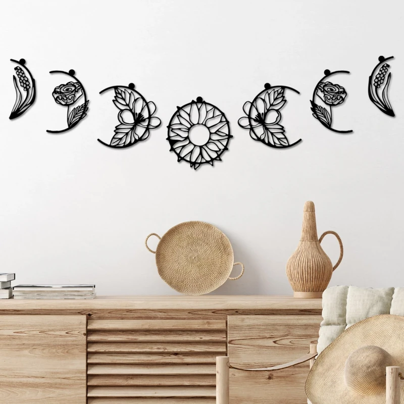 Elegant Black Decorative Metal Wall Accessory Set (7 Pieces), 100% Metal, 1.5 mm Thick, Perfect for Home Decor, Easy Wall Hanging, Stylish and Durable