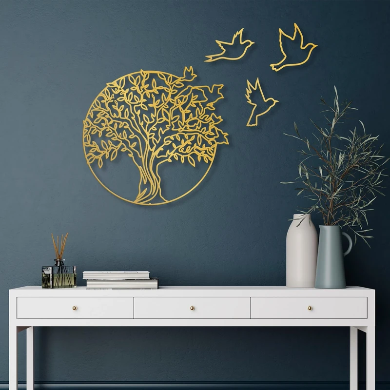 Elegant Gold Decorative Metal Wall Accessory, 61 x 56 cm, 100% Metal (1.5 mm Thick), Perfect for Modern Home Decor, Easy Wall Hanging