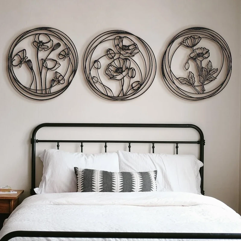 Stylish Black Decorative Metal Wall Accessory, 49 x 49 cm, 100% Steel, 1.5 mm Thickness, Durable & Elegant Design for Home Decor