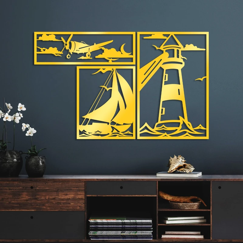 Elegant Gold Decorative Metal Wall Accessory Set (3 Pieces) | 1.5 mm Thick | Sizes: 18 x 57 cm, 41 x 33 cm, 60 x 40 cm | Perfect for Modern Home Decor - Image 1