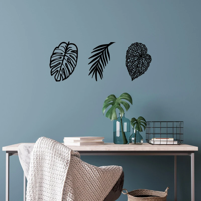 Stylish Black Decorative Metal Wall Accessory (3 Pieces) | 100% Metal, 1.5 mm Thick | Sizes: 21 x 32 cm, 23 x 33 cm, 24 x 33 cm | Perfect for Home Decor
