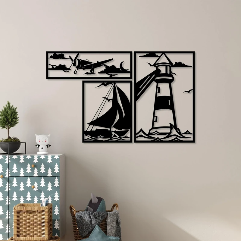 Stylish Black Decorative Metal Wall Accessory Set (3 Pieces) | 1.5 mm Thick | Sizes: 18 x 57 cm, 41 x 33 cm, 60 x 40 cm | Perfect for Modern Home Decor