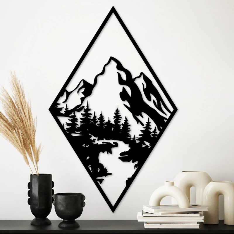 Stylish Black Decorative Metal Wall Accessory, 79 x 49 cm, 100% Metal, 1.5 mm Thickness, Lightweight & Elegant Design for Home Decor
