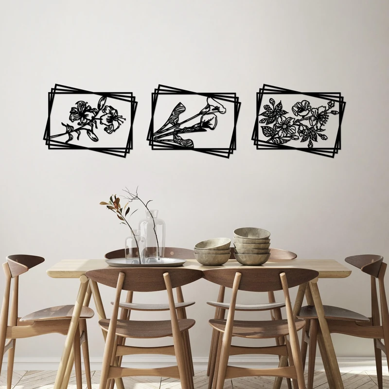 Stylish Black Decorative Metal Wall Accessory (3 Pieces), 47 x 60 cm, 100% Metal, 1.5 mm Thickness, Perfect for Modern Home Decor & Gallery Walls